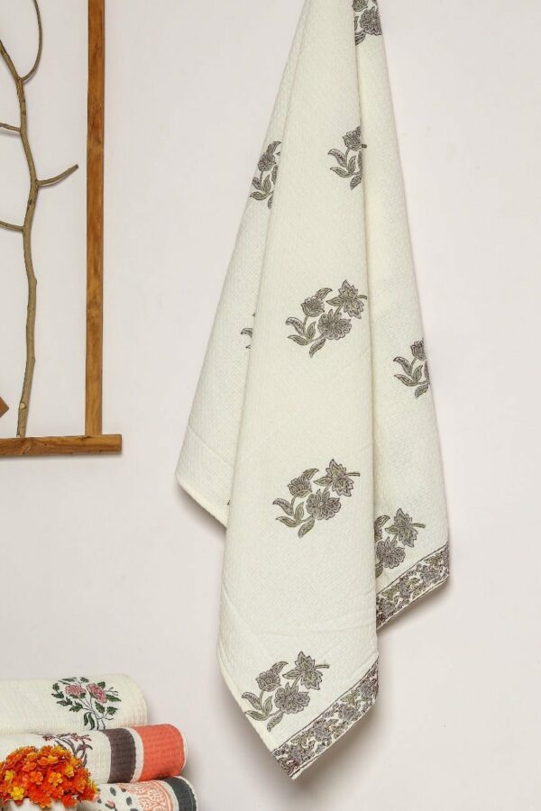 Elegant Hand Block Print Waffle Cotton Towel