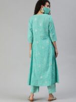 Ishin Ethnic Motifs Printed Mirror Work Pure Cotton Kurta with Trousers & Mask - Image 6