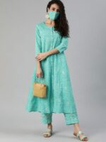 Ishin Ethnic Motifs Printed Mirror Work Pure Cotton Kurta with Trousers & Mask - Image 7