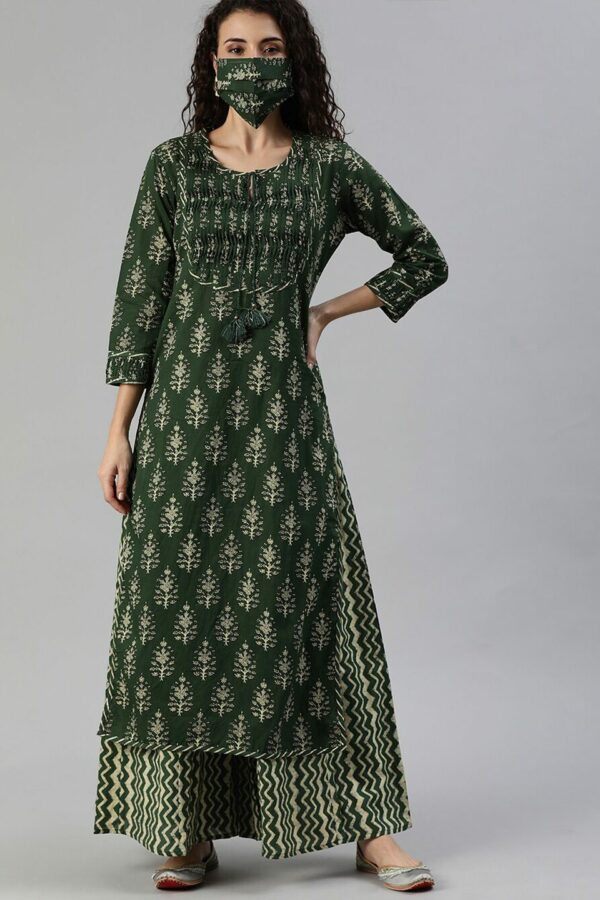 Ishin Women Floral Printed Pure Cotton Kurta with Palazzos