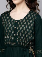 Ishin Women Green Ethnic Motifs Yoke Design Kurta with Trousers - Image 2