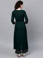 Ishin Women Green Ethnic Motifs Yoke Design Kurta with Trousers - Image 6