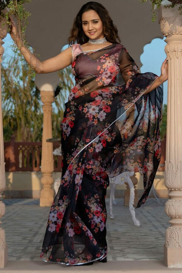 Lavanya The Label Black Floral Organza Saree