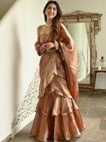 Lavanya The Label Brown Organza Saree - Image 3