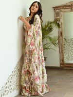 Lavanya The Label Green & Maroon Floral Ready to Wear Saree - Image 3