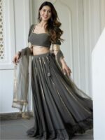 Lavanya The Label Grey & Gold-Toned Ready to Wear Lehenga & Blouse With Dupatta - Image 3