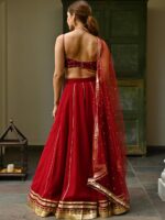 Lavanya The Label Maroon & Gold-Toned Embroidered Thread Work Ready to Wear Lehenga & Blouse With Dupatta - Image 4
