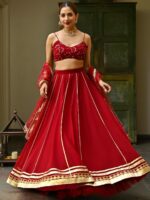 Lavanya The Label Maroon & Gold-Toned Embroidered Thread Work Ready to Wear Lehenga & Blouse With Dupatta - Image 6