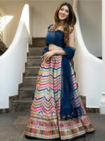 Lavanya The Label Multicoloured & Blue Ready to Wear Lehenga & Blouse With Dupatta - Image 3