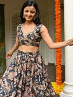 Lavanya The Label Navy Blue & Brown Printed Ready to Wear Lehenga & Blouse With Dupatta - Image 2
