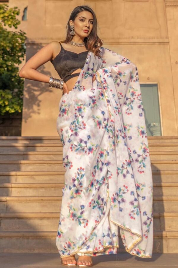 Lavanya The Label Off White & Blue Floral Saree