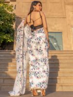 Lavanya The Label Off White & Blue Floral Saree - Image 3