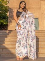 Lavanya The Label Off White & Blue Floral Saree - Image 4