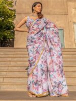 Lavanya The Label Off White Floral Half and Half Saree - Image 2