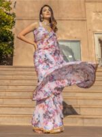 Lavanya The Label Off White Floral Half and Half Saree - Image 3