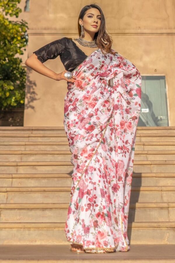 Lavanya The Label Off White & Red Floral Saree