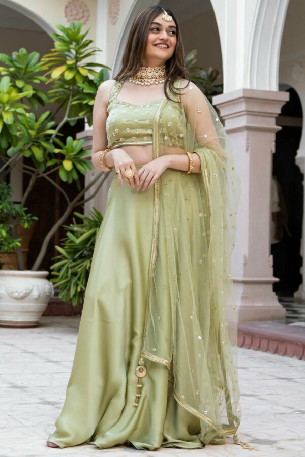 Lavanya The Label Olive Green Embroidered Ready to Wear Lehenga & Blouse With Dupatta