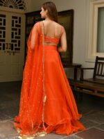 Lavanya The Label Orange & Gold-Toned Embroidered Thread Work Ready to Wear Lehenga & Blouse With Dupatta - Image 3