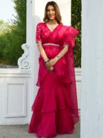 Lavanya The Label Pink Organza Ready To Wear Ruffle Saree With Stitched Blouse - Image 4