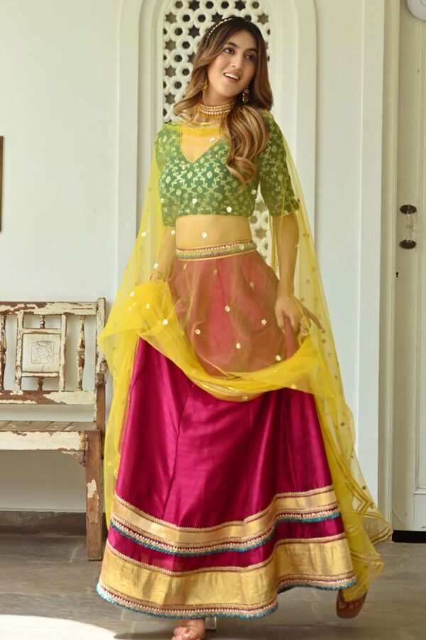 Lavanya The Label Pink & Yellow Ready to Wear Lehenga & Blouse With Dupatta