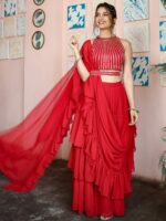 Lavanya The Label Red Mukaish Half and Half Saree - Image 3