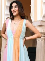 Lavanya The Label Striped Slit Detailed Georgette Maxi Fit & Flare Dress - Image 2