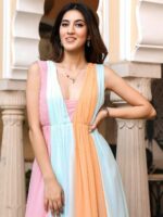 Lavanya The Label Striped Slit Detailed Georgette Maxi Fit & Flare Dress - Image 5