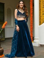 Lavanya The Label Teal & Gold-Toned Embellished Sequinned Ready to Wear Lehenga & Blouse With Dupatta