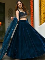 Lavanya The Label Teal & Gold-Toned Embellished Sequinned Ready to Wear Lehenga & Blouse With Dupatta - Image 3