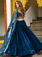 Lavanya The Label Teal & Gold-Toned Embellished Sequinned Ready to Wear Lehenga & Blouse With Dupatta - Image 7