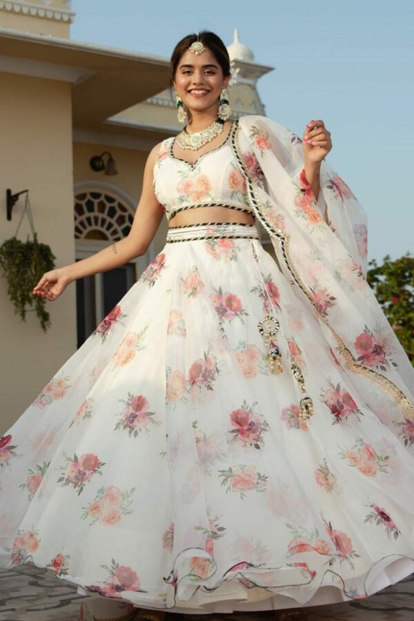 Lavanya The Label White & Red Printed Ready to Wear Lehenga & Blouse With Dupatta