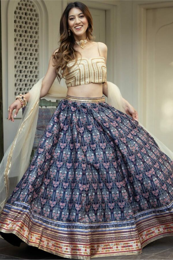 Lavanya The Label Women Blue & Cream Ready to Wear Lehenga & Blouse With Dupatta