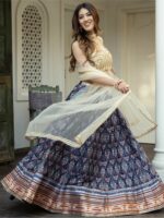 Lavanya The Label Women Blue & Cream Ready to Wear Lehenga & Blouse With Dupatta - Image 4