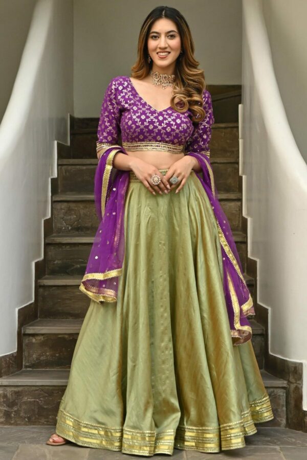 Lavanya The Label Women Green & Purple Ready to Wear Lehenga & Blouse With Dupatta