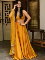 Lavanya The Label Women Mustard & Gold-Toned Embroidered Ready to Wear Lehenga Set - Image 3