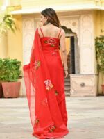 Red Organza Hand painted Saree - Image 7
