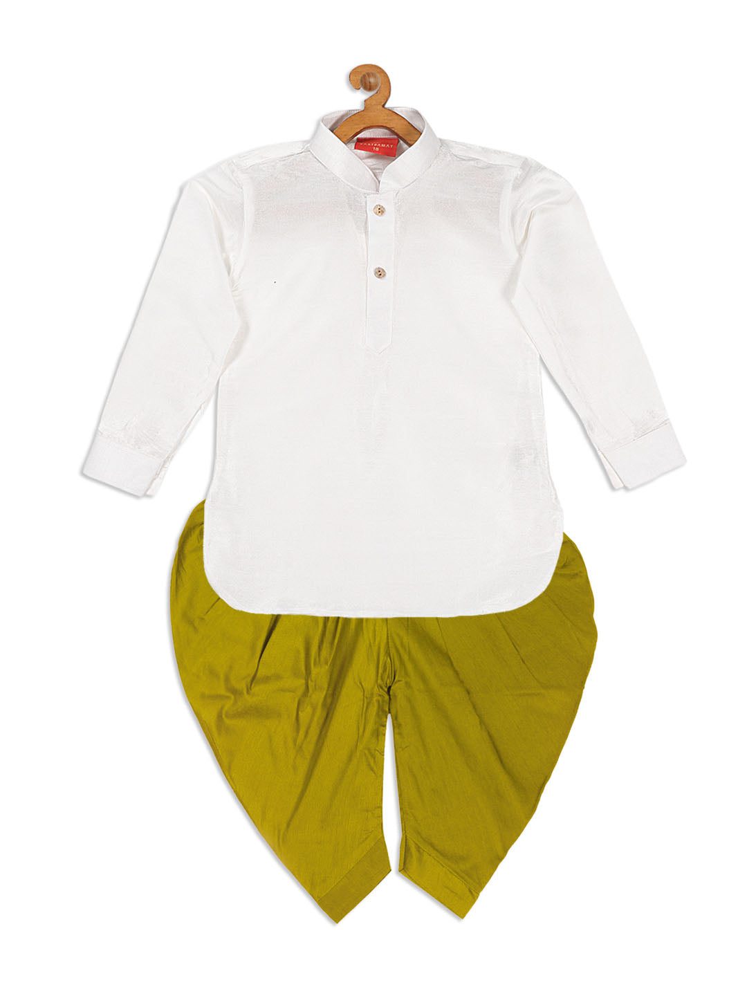 VASTRAMAY SISHU Boy s White Light Green Kurta With Dhoti Pant Set 2