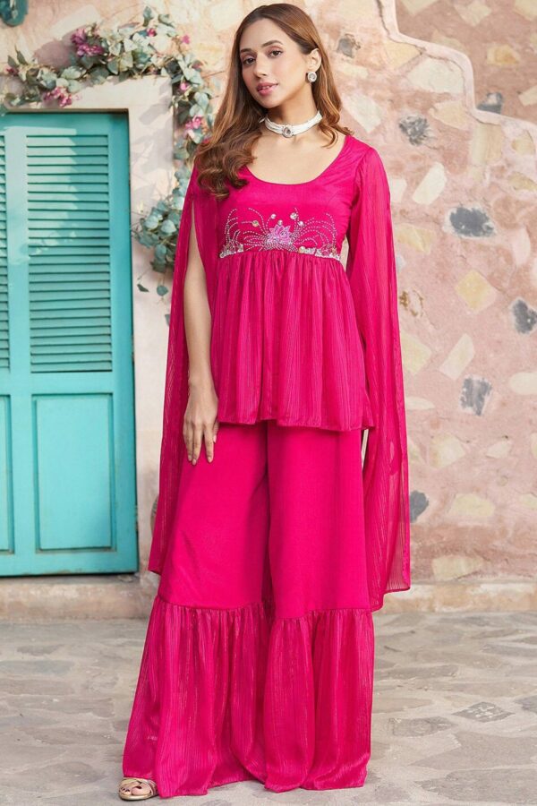 Lavanya The Label Floral Embroidered Slit Sleeves Kurti with Sharara