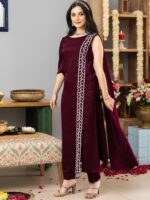 Lavanya The Label Women Embroidered Velvet Kurta with Trousers - Image 3