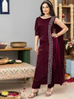 Lavanya The Label Women Embroidered Velvet Kurta with Trousers - Image 5
