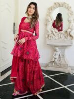 Lavanya The Label Women Pink Bandhani Empire Kurti with Sharara & With Dupatta - Image 3