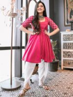 Lavanya The Label Women Pink & White Solid Kurta with Dhoti Pants