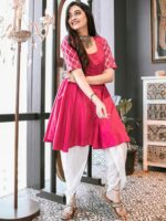 Lavanya The Label Women Pink & White Solid Kurta with Dhoti Pants - Image 3