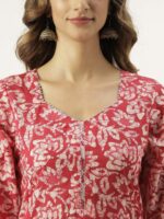 Lavanya The Label Women Red Floral Gotta Patti Pure Cotton Kurta with Trousers & Dupatta - Image 2