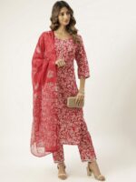 Lavanya The Label Women Red Floral Gotta Patti Pure Cotton Kurta with Trousers & Dupatta - Image 6