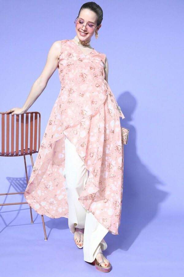 Ahalyaa Beautiful Pink Organza Nuovo Sleeves Tunic