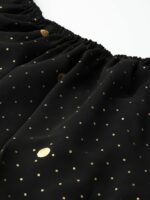Ahalyaa Women Black & Golden Foil Printed Detail Off-Shoulder Layered Maxi Dress - Image 2