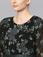 Ahalyaa Women Black & Green Printed Maxi Dress with Dupatta - Image 2