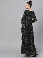 Ahalyaa Women Black & Green Printed Maxi Dress with Dupatta - Image 5