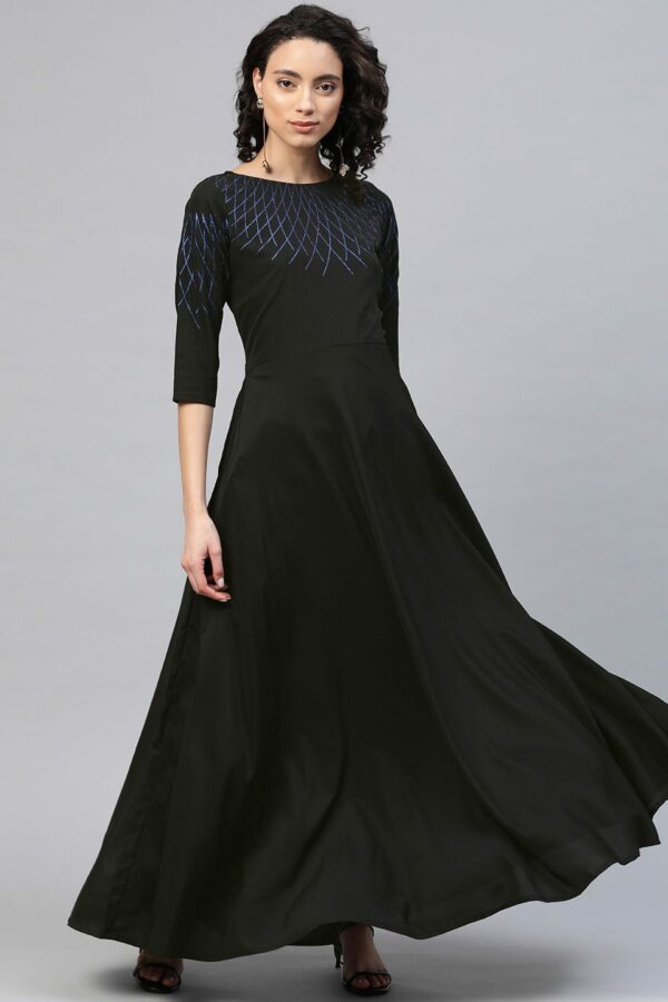 Ahalyaa Women Black Solid Maxi Gown Dress